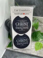 2 PC Car Cup Holder Coaster Set 2.75" Anti Slip Silicone Back Through Christ 29