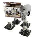 Primula Espresso 9 Piece Coffee Set 4 Cups and Saucers w Coffee Maker Gift