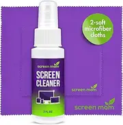 Screen Mom Screen Cleaner Spray and 2 Microfiber Cloths - 2oz Bottle for TV, Computer, Phone, iPad, Car Screen Cleaning Kit