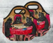 11x11 Linen Lunch Tote Bag Art RYTA Halloween cat Ouija Spirit Ghost Entity art