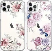 Foonary 2 Pack Clear Print Phone Case Compatible with iPhone 8/SE 2022/7/SE 2020 4.7",Slim Soft Silicone with Pink Flower Design Aesthetics Transparent Pattern Cases, Shockproof Bumper Protector Cover