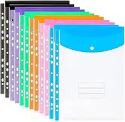 domoi 12 Pack A4 Punched Pockets Plastic Wallets - 11 Holes Expandable Binder Pocket Envelope File Folders
