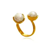 Culturesse Eleodoro Twin Pearl 2.5cm Open Ring Fashion Jewellery 24K Gold Filled