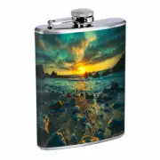 Beach Rock Sunset Em1 Flask 8oz Stainless Steel Hip Drinking Whiskey
