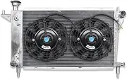 2 Row Aluminum Radiator + Fans ，Compatible With Mustang 3.8L 5.0L 5.8L V6 V8 ，Compatible With Manual MT 1995