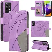 Case for Samsung Galaxy A52 5G/4G/A52S 5G Wallet Case, Splicing Leather Cover with 2 Card Holder Slots Kickstand Shockproof Magnetic Protective Case for Samsung Galaxy A52 5G/4G/A52S 5G-Purple