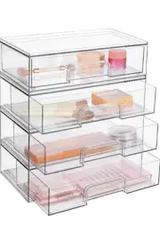Vtopmart 12''W Stackable Storage Drawers, 4 Pack Clear Plastic Organizers Bins