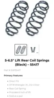 Jeep Parts Pro Comp 55417 5-6.5" Lift Set Rear Coil Springs 07-18 Jeep Wrangler