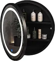 Round Mirror Cabinet with Light Bathroom Mirror Cabinet Black Bathroom Cabinet with Mirror Wall Mounted Vanity Mirror with Storage Shelf (Size : 50cm/19.7in)