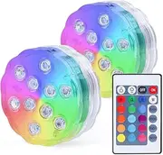 Hot Tub Submersible LED Pool Lights With Adhesive Back and Remote Control, RGB Color Battery-Powered Waterproof for Ponds, Decoration, Parties, Vase Bases, Spas, Aquariums (2-Pack)