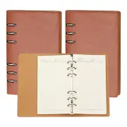 A6 Refillable Leather Notebook, 2Pcs 6 Ring Hardcover Binder Notebook, Brown