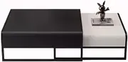 Modern Nesting Coffee Table Set of 2, Stacking Square Coffee Table, Sturdy Metal End Table, Minimalist Accent Side Table for Living Room, Small Spaces, Bedroom, Office, Home Decor(Big Black+little Whi