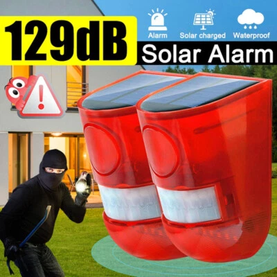129dB Wireless LED Solar Alarm Warning Light Loud Siren Home Security Anti-thief