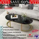 Synergy Lush Designer Marble Look Coffee Table Black Oval Wooden Modern Cafe New