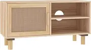 'vidaXL Scandinavian Style TV Cabinet with Rattan Door Design- Solid Wood and Engineered Wood TV Unit- Brown
