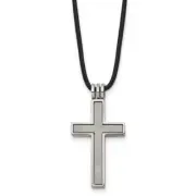 Titanium Leather Cord Cross 18" Necklace