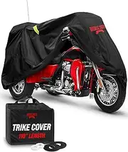 [Badass Moto] Ultimate for Harley Trike Cover Waterproof Motorcycle Cover - Heavy Duty Motorcycle Cover Waterproof Outdoor Fits Harley Davidson Trike, HD Trike for Harley Davidson Tri Glide Accessories