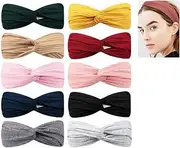 10 Pcs Headbands for Women Twist Knotted Women Head Bands Boho Stretchy Hair Bands Non Slip for Girls, Criss Cross Turban Plain Headwrap Yoga Workout Vintage Hair Accessories