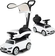 HONEY JOY 3-in-1 Ride on Push Car, Mercedes-Benz Licensed Foot to Floor Sliding Car w/Adjustable Canopy & Steering Push Bar, Kids Sliding Car w/Sound for Boys Girls 18-36 Months Old (White)