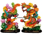 Chinese Feng Shui Statue Dragon Phoenix Bringing Prosperity Table Decor