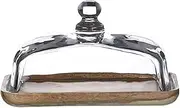 AIMALL 7.1x4.7x3.9 Inch Wooden Dessert Tray with Glass Cover, Square Cake Display Plate, Ideal for Snacks and Pastries, Modern Cake Serving Stand