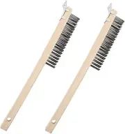 Luxshiny 2pcs Long Handle Pizza Oven Brush Wire Scratch Brush with Scraper for Easy Cleaning of Ovens and Grills Comfortable Wooden Grip for Kitchens and BBQ