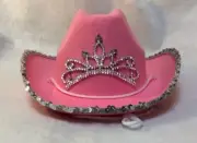 COWBOY HAT CHILDS PINK with SEQUIN TRIM BRIM, LIGHT UP TIARA KIDS TIARA HAT