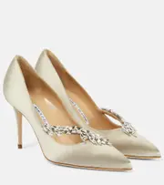 [Manolo Blahnik] Manolo Blahnik Nadira 90 embellished satin pumps AU 5 grey
