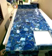 Stunning Blue Agate Dining Table, Kitchen Slab Vanity Sink, Agate Accent Decors