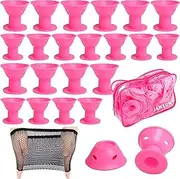 40 Pcs Pink Magic Hair Rollers,Include 20pcs Large Silicone Curlers and 20pcs Small Silicone Curlers
