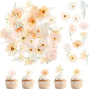44PCS Edible Flowers Cake Decorations Cake Cupcake Topper Decoration Colorful Edible Flowers for Cakes by Rice Paper Party Anniversary Decorations