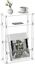 HMYHUM Acrylic Narrow End Table for Small Spaces with Magazine Holder, Slim Side Small Nightstand/Bedside Table for Living Room, Bedroom, 3 Tier, 15.7" L x 7" W x 23" H, Clear
