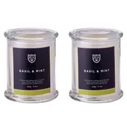 2x Davis & Waddell Taste Basil & Mint Scented Candle Home Fragrance 9x11cm Clear