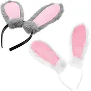 HOOTNEE 2 Pcs Bunny Ears Headband Plush Hair Band for Boys and Girls Festival Adult Costumes Photo Props