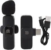 Wireless Lavalier Microphone 360 Degree Pickup Type C Plug and Play Mini Lapel Mic for Live Stream Recording Black ABS Built in 70mAh Battery