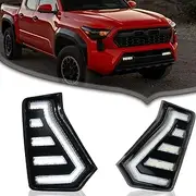 BINQIGOO LED Front Bumper Fog Lights White DRL Daytime Running Lamp Amber Turn Signal Light Assembly Compatible With Toyota Tacoma 2024 2025 Accessories
