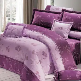 【Green 綠的寢飾】靜待花開紫(頂級雙人精梳棉六件式床罩組全程台灣製造型)