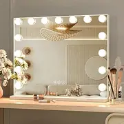 [CASSILANDO] Hollywood Vanity Mirror with Lights, Vanity Makeup Mirror with 15 LED Bulbs, Tabletop or Wall Mounted Mirror, 3 Color Lighting Modes, USB Port, Smart Touch Control