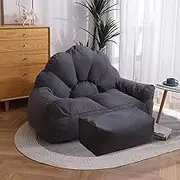 UYSOFRCV Bean Bag Chair Cover Lazy Sofas Cover w/Footstool Lounger Seat Bean Bag Cover Soft Beanbag Chair (No Filler) Filler Memory Foam Lounger Seat,Dark Gray