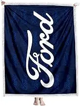 Detroit Shirt Company Classic Ford Script Logo Sherpa Fleece Throw Blanket Supersoft and Warm 50" X 60"