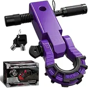 AUTMATCH Shackle Hitch Receiver 2" with 3/4" Mega D Ring Shackle and 5/8" Trailer Hitch Lock Pin, 68,000 Lbs Break Strength Heavy Duty Receiver Towing Kit for Off-Road Vehicle Recovery, Purple