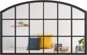 Arched Window Mirror, Matte Black Window Pane Mirror, Grid Metal Frame Arch Mirr