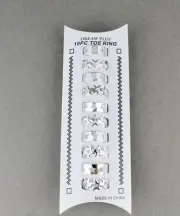 10 Silver toe rings cut out STARS toe rings open back adjustable set pack 10