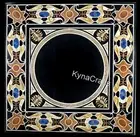 Square Black Marble Dining Table Top Multiclor Stone Inlay Work Corner Table