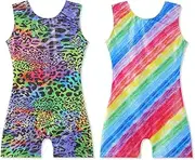 [EQSJIU] Gymnastics Leotards with Shorts for Girls Unicorn Rainbow Balloon Flower Sparkly Gradient Colors Biketard 1-10 Years