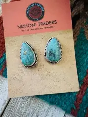 Navajo Morenci Turquoise & Sterling Silver Teardrop Post Earrings