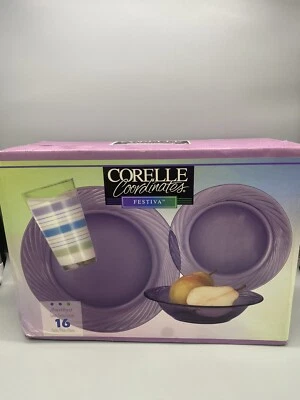 Corelle - FESTIVA - Amethyst Purple 16 Piece Dinner Plates/ Bowls/ Vintage 2000