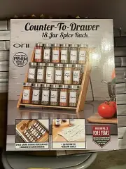 ORII Counter-To-Drawer 18 Jar Spice Bamboo Rack W/Premium Spices and Herbs-NIB