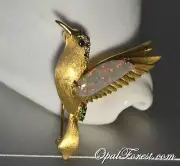 Solid Red Fire Opal Brooch & Pendant 18K Gold Diamond Sapphire Ruby Bird YesOpal