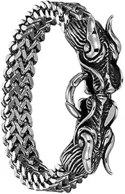 [BOSUGE] Charming Bracelet， Viking Dragon Bracelet,Nordic Stainless Steel Dragon Head Mesh Chain Bracelet,Fashion Vintage Weave Animal Amulet Wristband Men Pagan Jewelry Gift (Size : 19CM) (Color : Silver)
